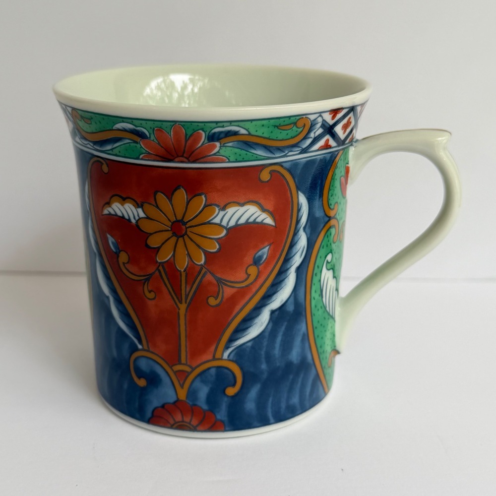 Japanese Imari Porcelain Mug Floral Hand Painted‎ Blue Red Gold Coffee Cup